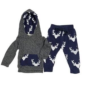 Baby Deer Blue White Gray Sweatshirt Sweatpant Matched Set Size 80 CM | 12 Month